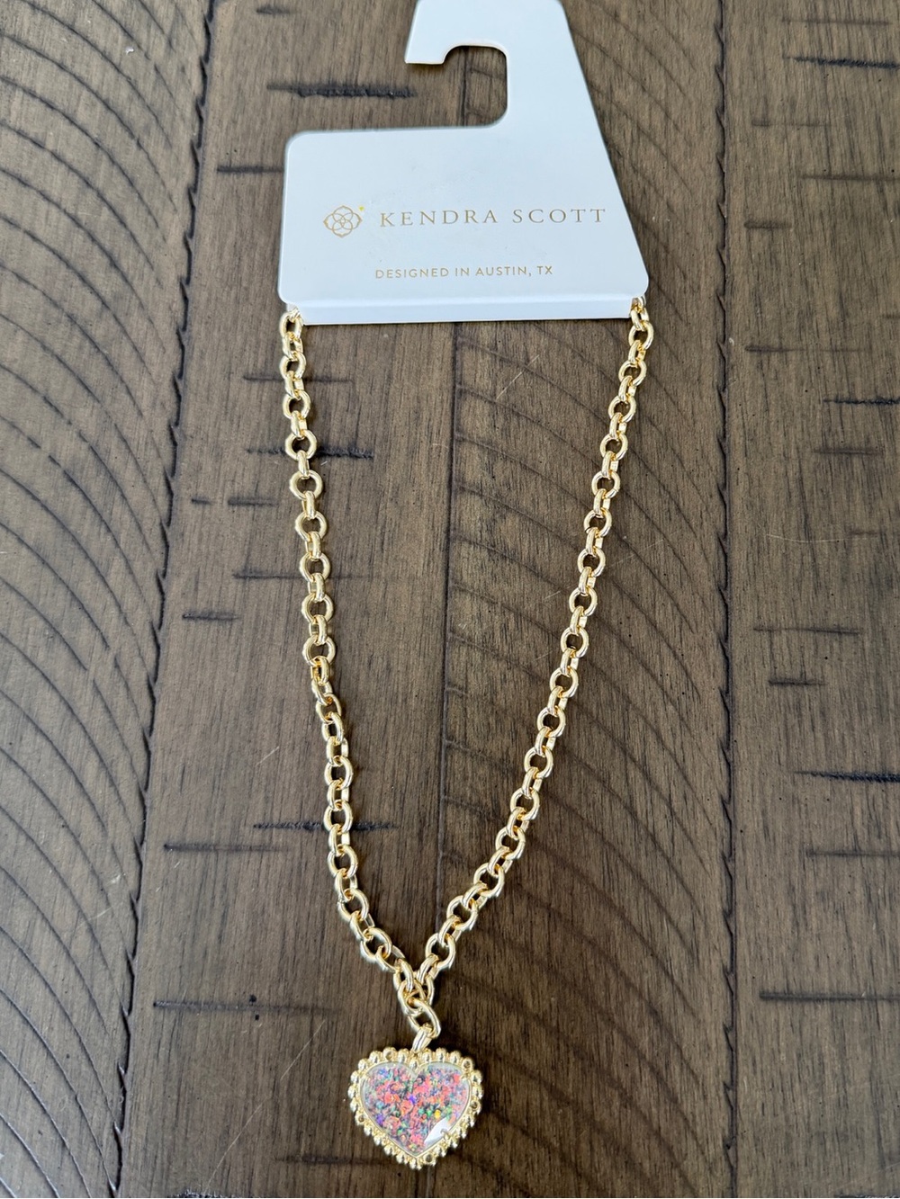 Kendra Scott Anna Framed Statement Necklace w/Iridescent heart charm